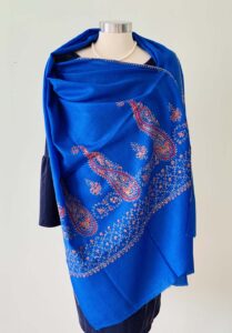 SALVIA BLUE SCARF WITH PALLADAR SOZNI EMBROIDERY