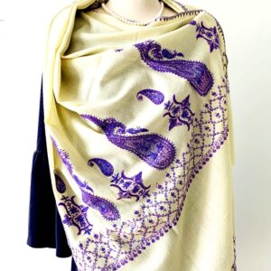 LEMON SCARF WITH PURPLE EMBROIDERY