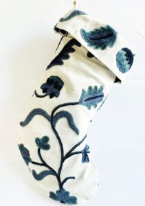 BLUE FLOWERS ON CREAM CHRISTMAS STOCKING