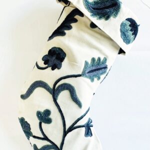 BLUE FLOWERS ON CREAM CHRISTMAS STOCKING