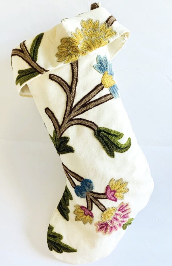 BOLD YELLOW AND PINK FLOWERS ON CREAM CHRISTMAS STOCKING