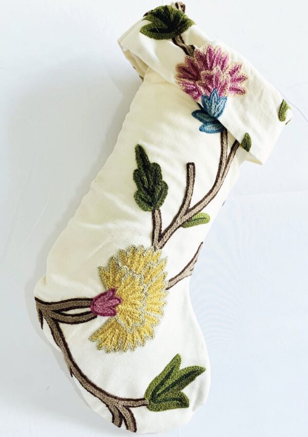 BOLD YELLOW AND PINK FLOWERS ON CREAM CHRISTMAS STOCKING - Image 2