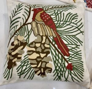 RED BIRD AND PINE CONES PILLOW COVER