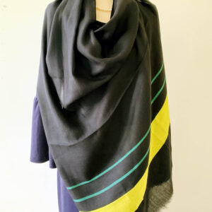 PLAIN BLACK SCARF WITH STRIPED BORDER