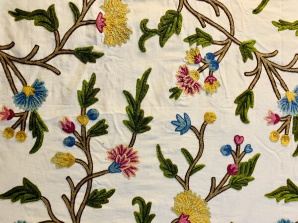 CREWEL EMBROIDERY ON CREAM FABRIC