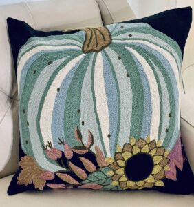 PUMPKINS AND SUNFLOWERS - CREWEL EMBROIDERED PILLOW COVER