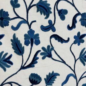 BLUE FLOWERS ON IVORY BACKGROUND - CREWEL FABRIC